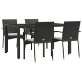 5 Piece Garden Dining Set with Cushions Black Poly Rattan - Side View