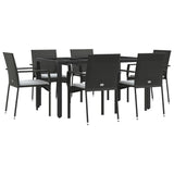 7 Piece Garden Dining Set with Cushions Black Poly Rattan - Side View