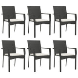 7 Piece Garden Dining Set with Cushions Black Poly Rattan - Top-Down View