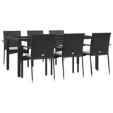 7 Piece Garden Dining Set with Cushions Black Poly Rattan - Side View