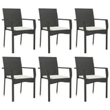 7 Piece Garden Dining Set with Cushions Black Poly Rattan - Top-Down View