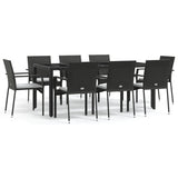 9 Piece Garden Dining Set with Cushions Black Poly Rattan