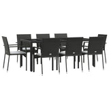 9 Piece Garden Dining Set with Cushions Black Poly Rattan - Side View