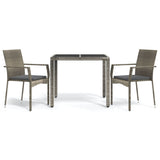 3 Piece Garden Dining Set with Cushions Grey Poly Rattan