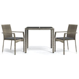 3 Piece Garden Dining Set with Cushions Grey Poly Rattan - Front View