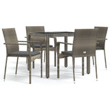 5 Piece Garden Dining Set with Cushions Grey Poly Rattan - Front View