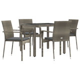 5 Piece Garden Dining Set with Cushions Grey Poly Rattan - Side View