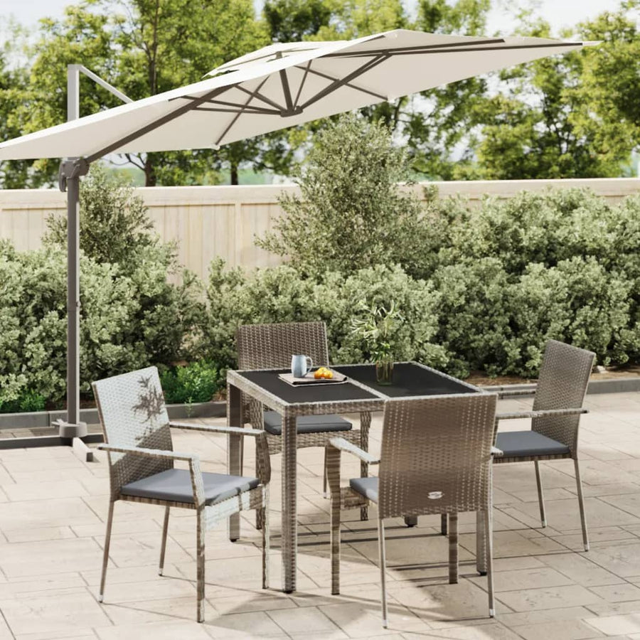 5 Piece Garden Dining Set with Cushions Grey Poly Rattan