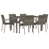 7 Piece Garden Dining Set with Cushions Grey Poly Rattan - Side View