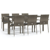 7 Piece Garden Dining Set with Cushions Grey Poly Rattan