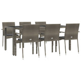 7 Piece Garden Dining Set with Cushions Grey Poly Rattan - Side View