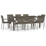 9 Piece Garden Dining Set with Cushions Grey Poly Rattan