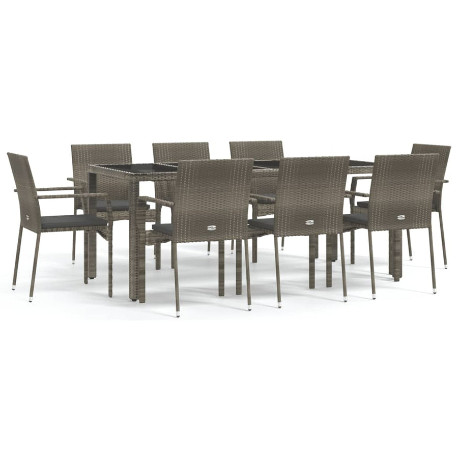 9 Piece Garden Dining Set with Cushions Grey Poly Rattan
