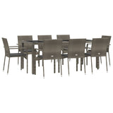 9 Piece Garden Dining Set with Cushions Grey Poly Rattan - Side View