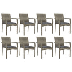 9 Piece Garden Dining Set with Cushions Grey Poly Rattan