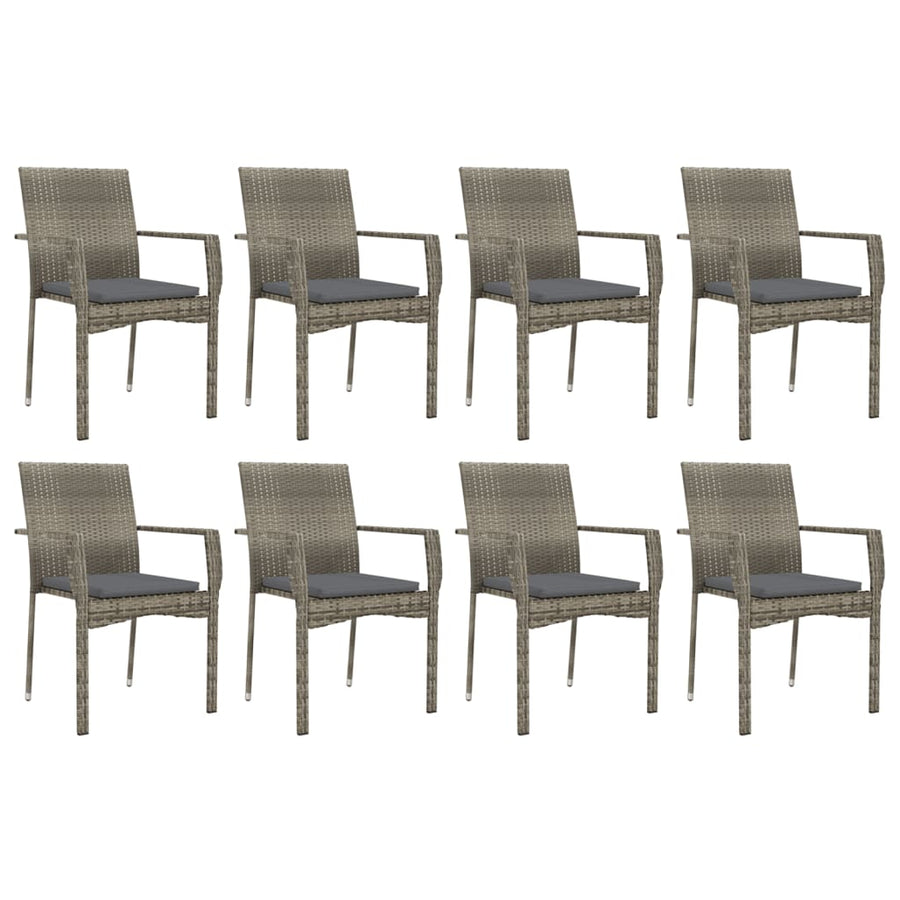 9 Piece Garden Dining Set with Cushions Grey Poly Rattan