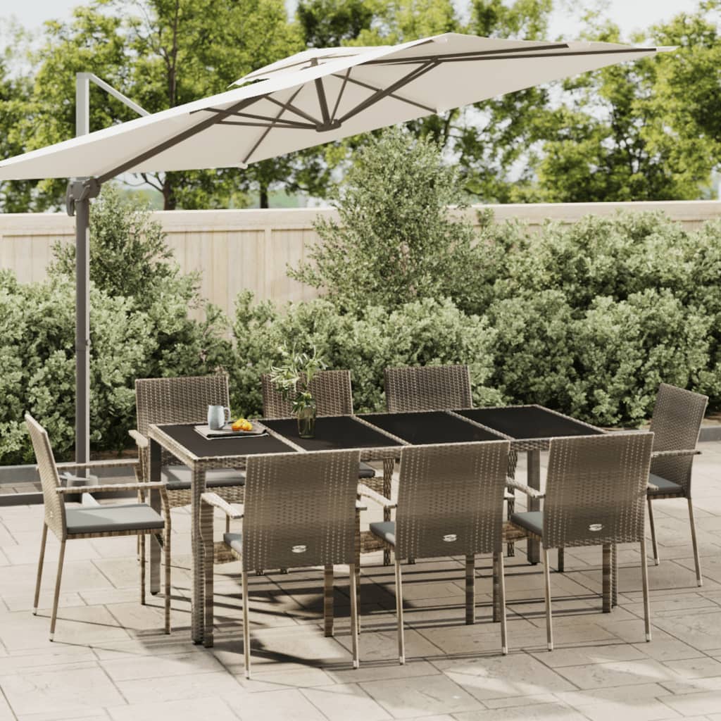 9 Piece Garden Dining Set with Cushions Grey Poly Rattan