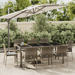 9 Piece Garden Dining Set with Cushions Grey Poly Rattan