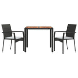 3 Piece Garden Dining Set with Cushions Black Poly Rattan