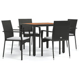 5 Piece Garden Dining Set with Cushions Black Poly Rattan - Front View