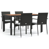5 Piece Garden Dining Set with Cushions Black Poly Rattan - Front View