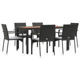 7 Piece Garden Dining Set with Cushions Black Poly Rattan - Side View