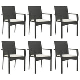 7 Piece Garden Dining Set with Cushions Black Poly Rattan - Top-Down View