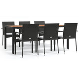 7 Piece Garden Dining Set with Cushions Black Poly Rattan - Front View