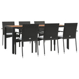 7 Piece Garden Dining Set with Cushions Black Poly Rattan - Side View