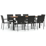 9 Piece Garden Dining Set with Cushions Black Poly Rattan