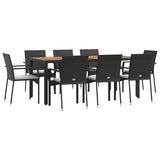 9 Piece Garden Dining Set with Cushions Black Poly Rattan