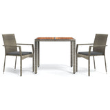 3 Piece Garden Dining Set with Cushions Grey Poly Rattan - Front View
