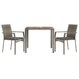 3 Piece Garden Dining Set with Cushions Grey Poly Rattan - Side View