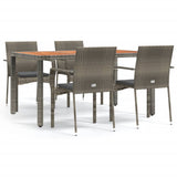 5 Piece Garden Dining Set with Cushions Grey Poly Rattan - Front View