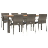 7 Piece Garden Dining Set with Cushions Grey Poly Rattan - Side View