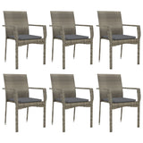 7 Piece Garden Dining Set with Cushions Grey Poly Rattan - Top-Down View