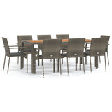 9 Piece Garden Dining Set with Cushions Grey Poly Rattan