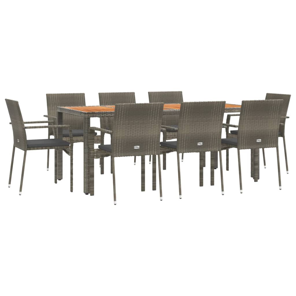 9 Piece Garden Dining Set with Cushions Grey Poly Rattan