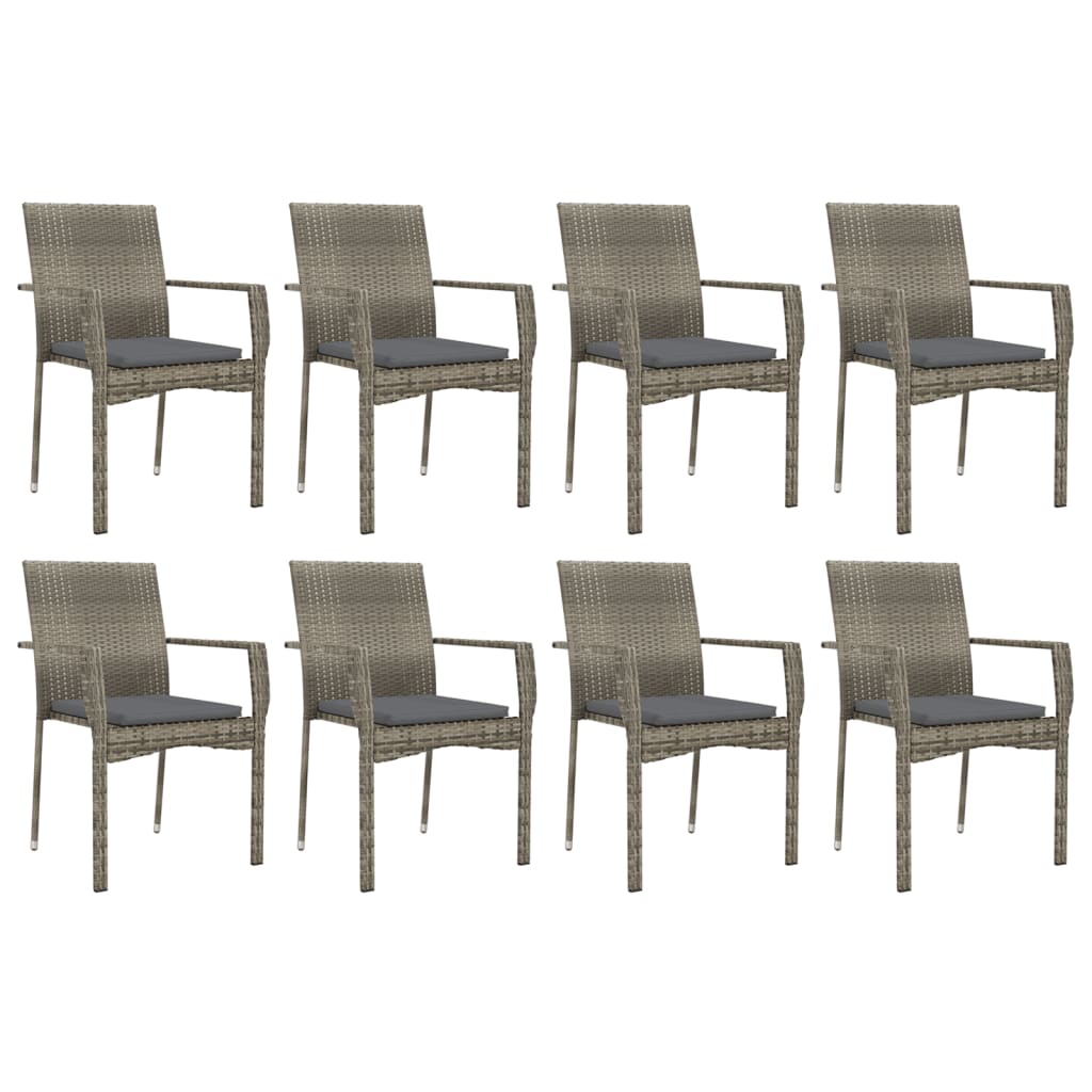9 Piece Garden Dining Set with Cushions Grey Poly Rattan