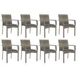 9 Piece Garden Dining Set with Cushions Grey Poly Rattan - Top-Down View