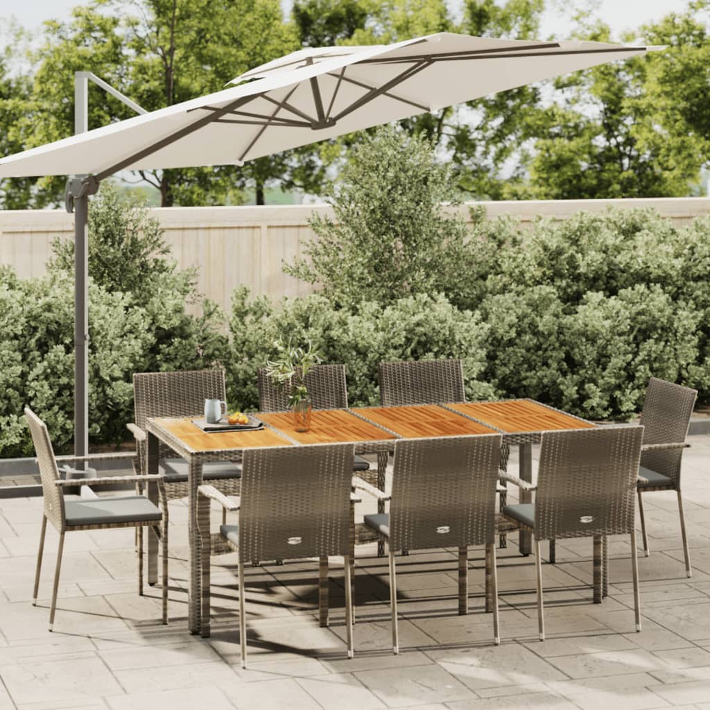 9 Piece Garden Dining Set with Cushions Grey Poly Rattan