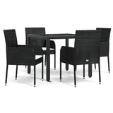 5 Piece Garden Dining Set with Cushions Black Poly Rattan - Front View