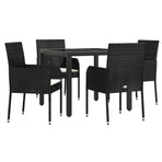 5 Piece Garden Dining Set with Cushions Black Poly Rattan