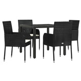 5 Piece Garden Dining Set with Cushions Black Poly Rattan - Side View
