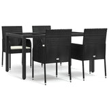 5 Piece Garden Dining Set with Cushions Black Poly Rattan - Front View