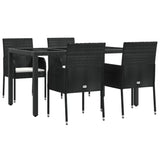 5 Piece Garden Dining Set with Cushions Black Poly Rattan - Side View
