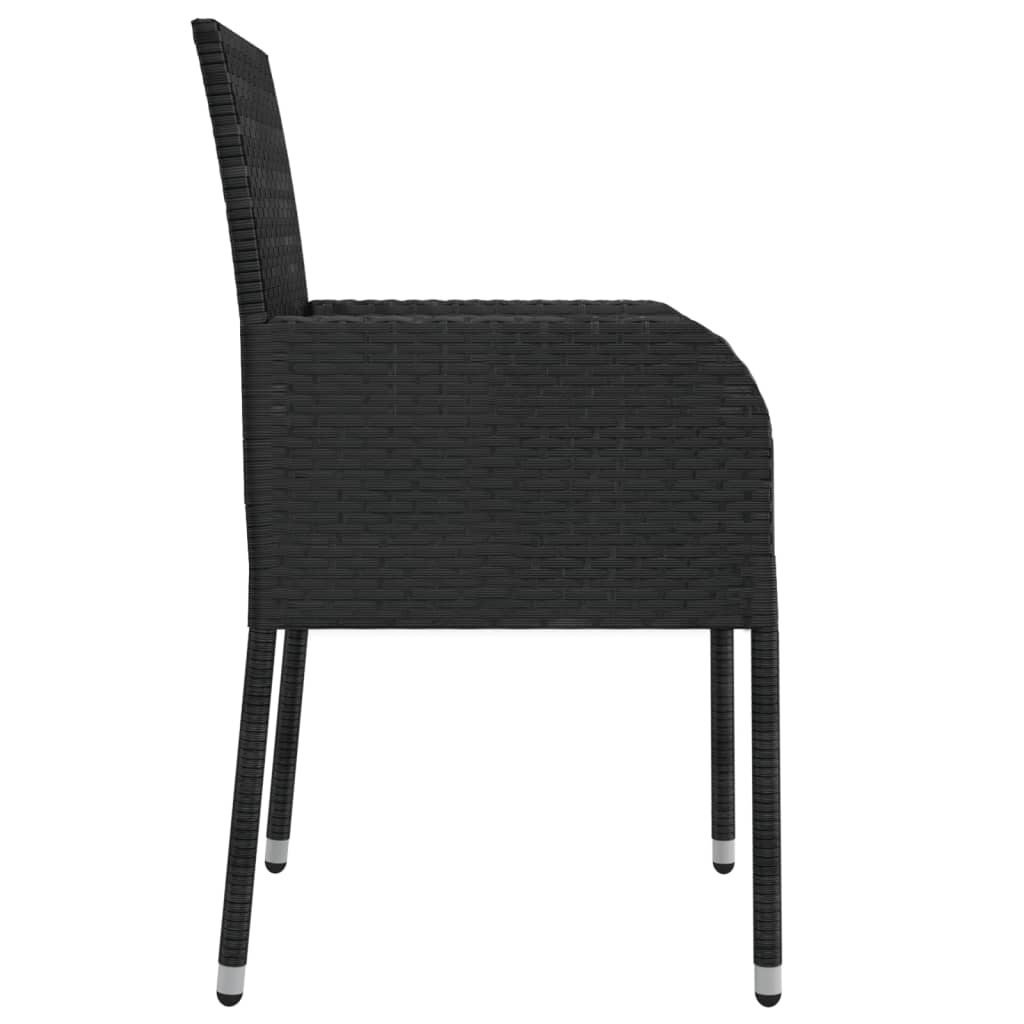 5 Piece Garden Dining Set with Cushions Black Poly Rattan