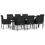 9 Piece Garden Dining Set with Cushions Black Poly Rattan - Front View