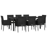 9 Piece Garden Dining Set with Cushions Black Poly Rattan