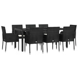 9 Piece Garden Dining Set with Cushions Black Poly Rattan - Side View